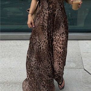 Leopard Print Wide-Leg Jumpsuit - Brown